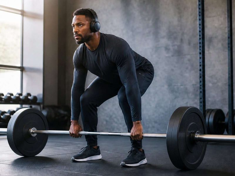 A man lifting a barbell in a gym